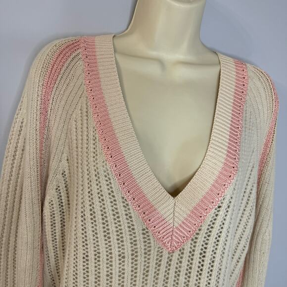 Reiss Vale Wool Blend Knitted V-Neck Sweater Cream Relax Fit Women's M - Picture 3 of 12